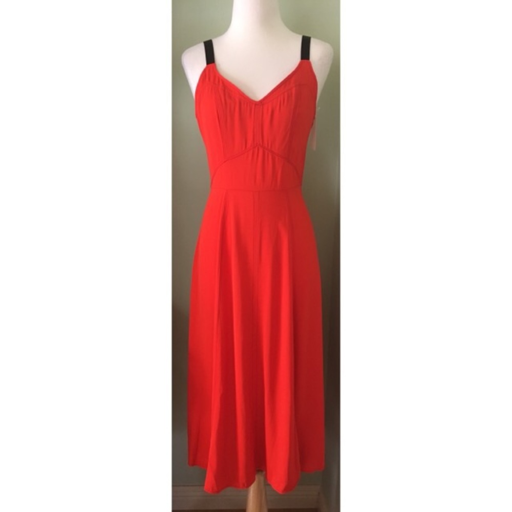 New ASOS White Red Midi Dress criss cross back 2